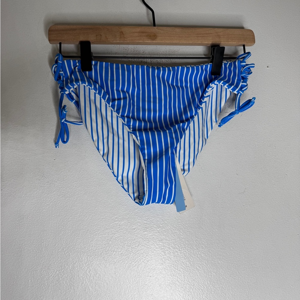 Cupshe Medium Blue White Stripe Tie‎ Side Bikini Bottom CP9003